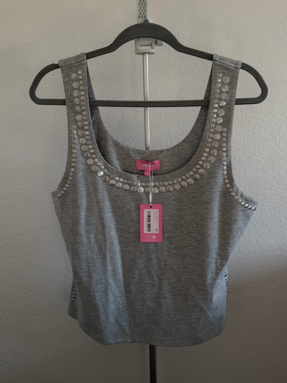 Edikted Gray Stud-Trim Tank Top